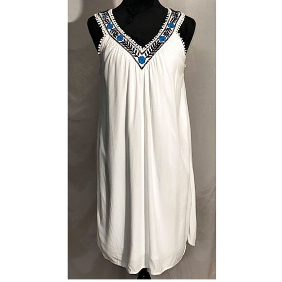 Loft White Halter Dress, Emboidered Collar, Small - Picture 1 of 9